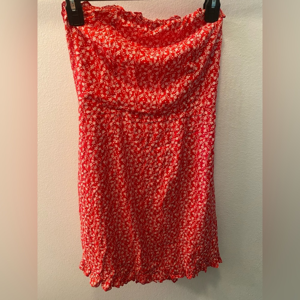 Red strapless summer dress